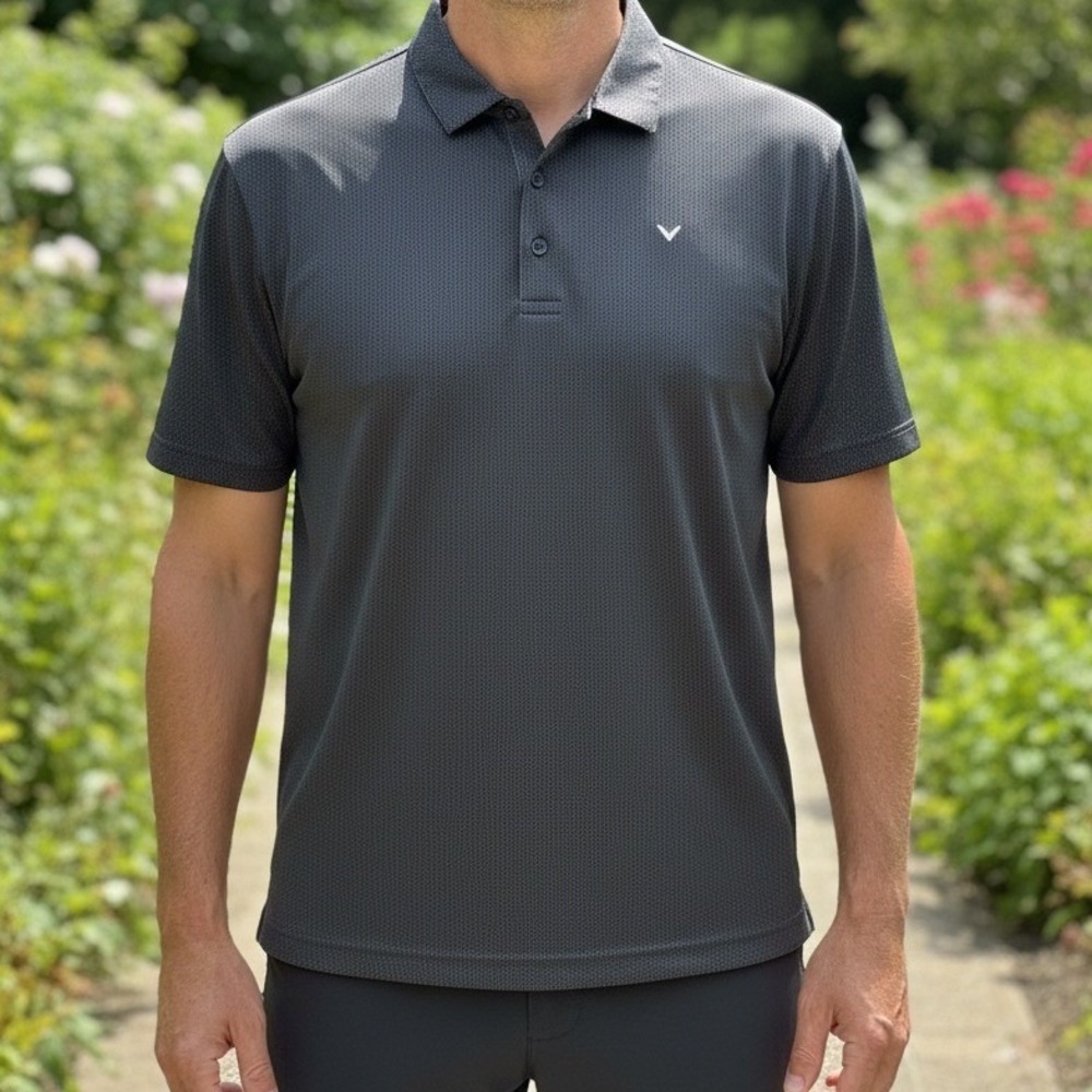Callaway Mens Opti-Dri Golf Polo Shirt XL Black Grey Micro Grid Performance 3297